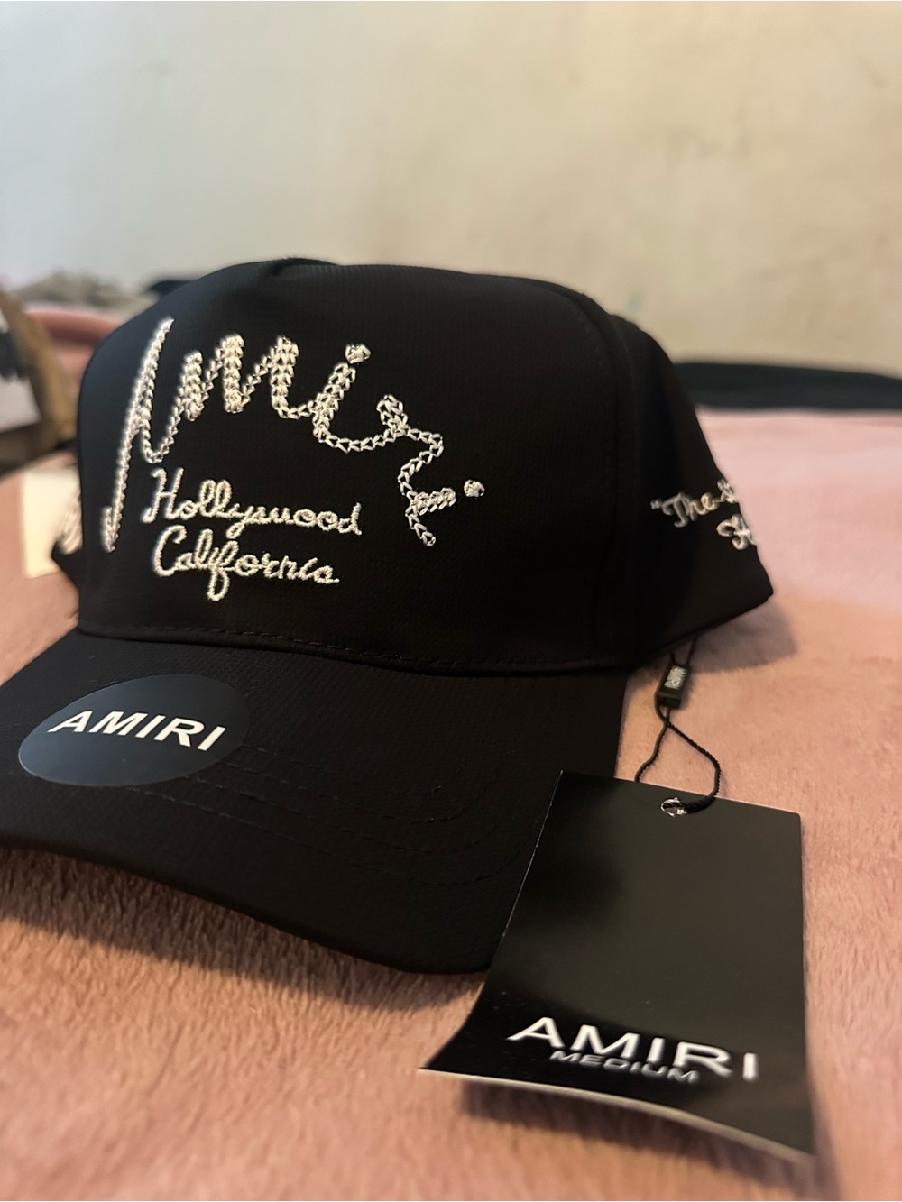 AMIRI Black Baseball Cap with White Script Logo